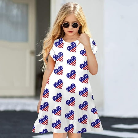 

PEASKJP Summer Dresses Summer Girls Children Flutter A-Line Chiffon Round Neckline Casual Dress White 5-6 Years