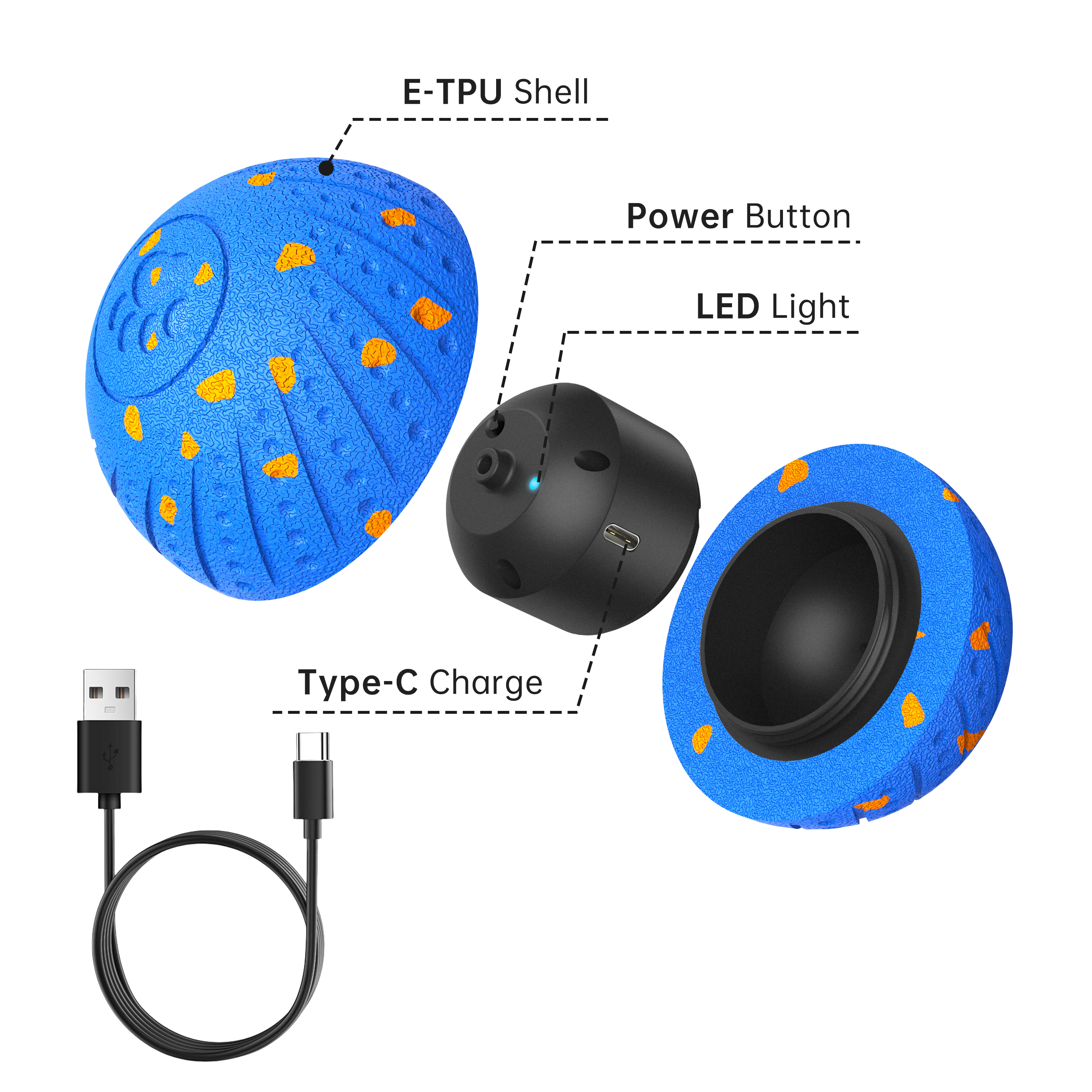 Inadays Dog Toys Interactive Dog Ball Toys For Large Dogs Automatic Ball for Dogs Chew Resistant Rechargeable E-TPU Silent Foam IPX54 Waterproof Dog Toys for Medium/Large Dogs, Blue