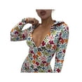 thumbnail image 2 of hirigin Women Fashion Wild Skinny Playsuits Floral Print/Solid Color Deep V-Neck Hooded Short Jumpsuits Spring Long Sleeve Rompers, 2 of 9