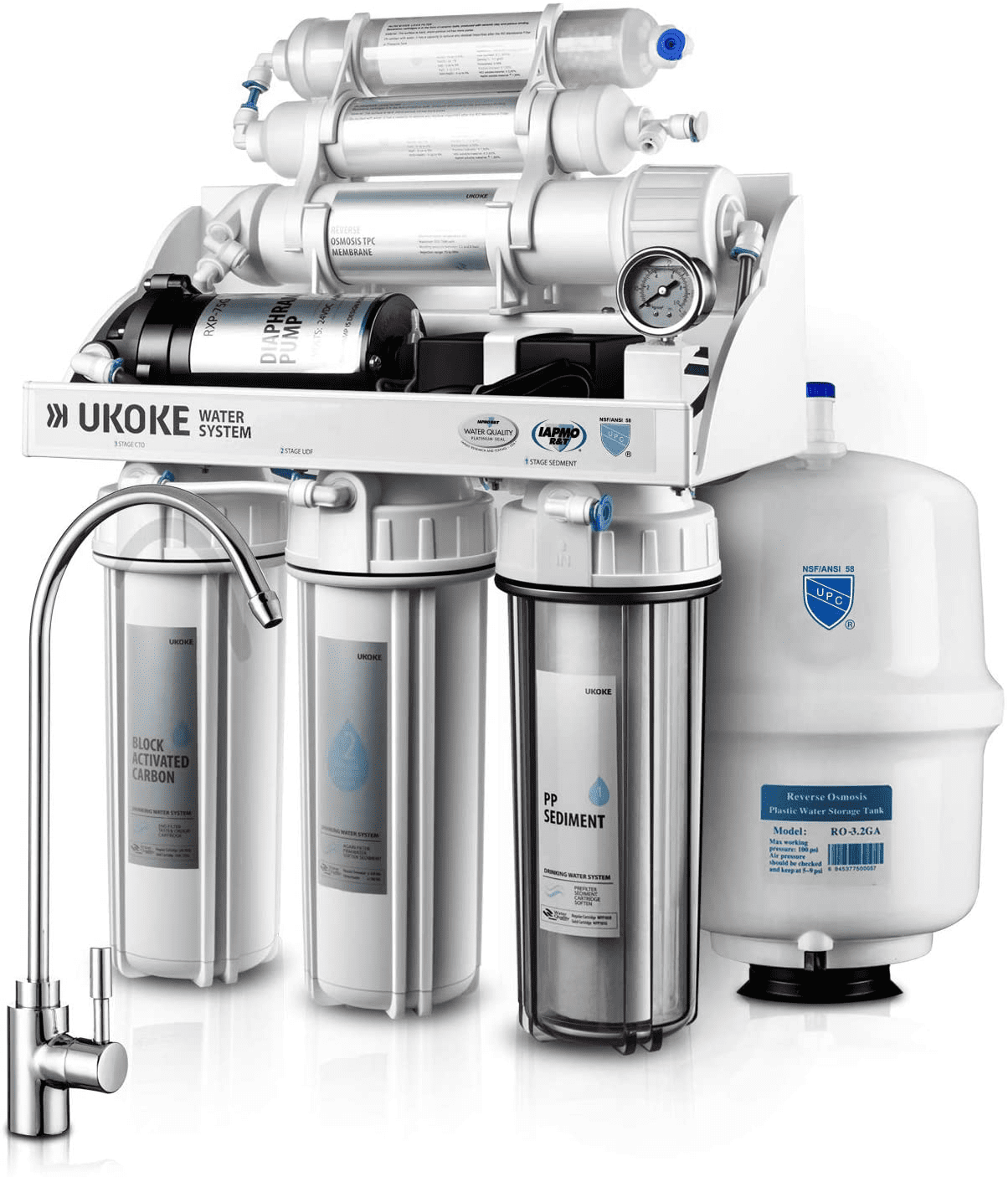 Ukoke RO75GP 6 Stages Reverse Osmosis Water Filtration System, Under Sink