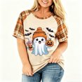 thumbnail image 4 of IYYVV Womens Fall Halloween Crew Neck Shirt Holiday Funny Pumpkin Ghost Graphic Tee Casual Short Sleeve Autumn Tops Brown L, 4 of 6
