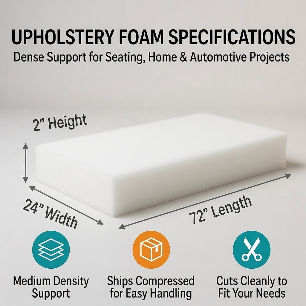 Sedona Designz Couch Cushions Seat Medium Density Foam Pads 2Hx24Wx72L Inches 33ILD