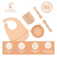thumbnail image 3 of BabyX Silicone Baby Starter Kit, 5 Pieces First Feeding Set, Including Training Spoon, Fork, Cup, Bib and Bear Shaped Bowl (Peach), BPA-Free, Baby Utensils Supplies, Microwave/Dishwasher Safe, 3 of 6