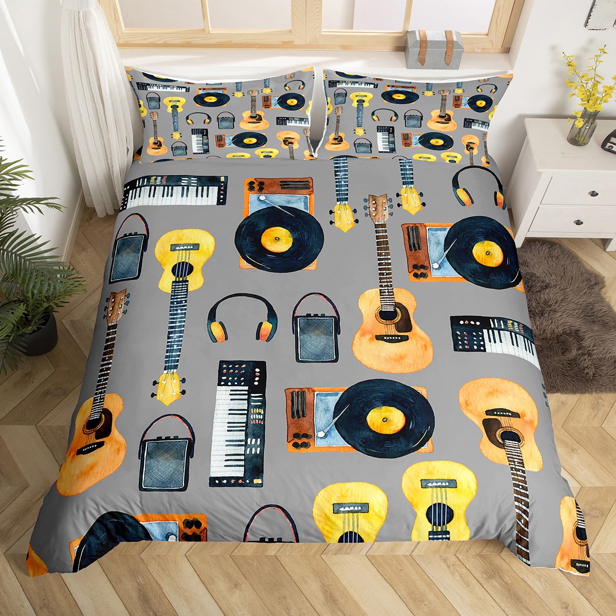YST Music Instruments Bed Set Acoustic Guitar Duvet Cover, Piano