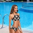 thumbnail image 3 of Women's Sexy Swimwear Beautiful Retro Pink Rose Floral 2 Pcs Push-up Halter Top Swimsuit/Bathing/Bikini Set, Medium, 3 of 6