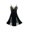thumbnail image 4 of IWRICH Women's Silk Lace Negligees Strap Backless Sleepwear Mesh V Neck Slit Nightwear Black L, 4 of 4