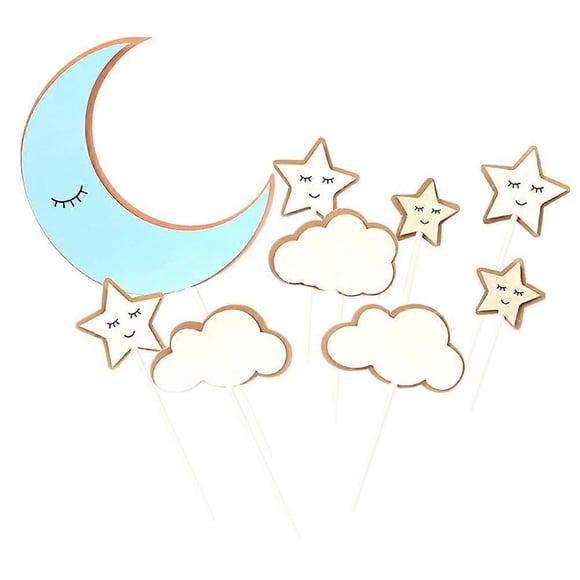 Birthday Cake Decoration Moon and Star Cake Toppers Girls Party Supplies Paper Material 27 Pcs