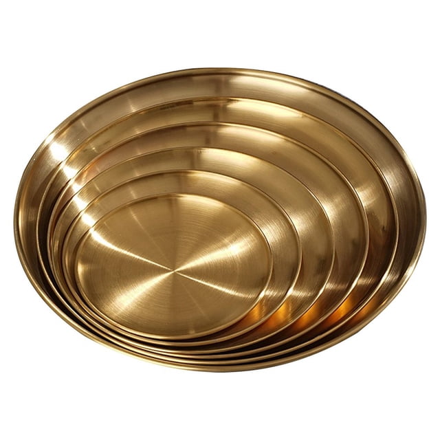 EIMELI Liquidation! Ensembles de Vaisselle Assiette en Acier Inoxydable 6 Tailles Assiettes en Métal Polies Résistantes Ensemble de Plats Ronds en Métal pour Maison Cuisine Plein Air Camping Collation Steak Pizza et Bbq Ensemble de 6 Plats