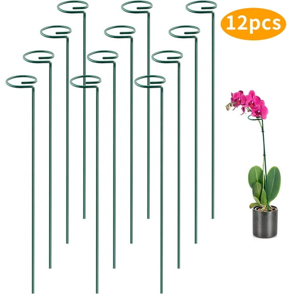 WLGJL 12 Pack Plant Stakes, 16 Inch Plant Support Stakes, Plant Sticks Support with 24 Twist Ties, Flower Stakes for Plants Peony, Amaryllis, Marigold, Coreopsis, Tomato Seedling, Sapling Etc