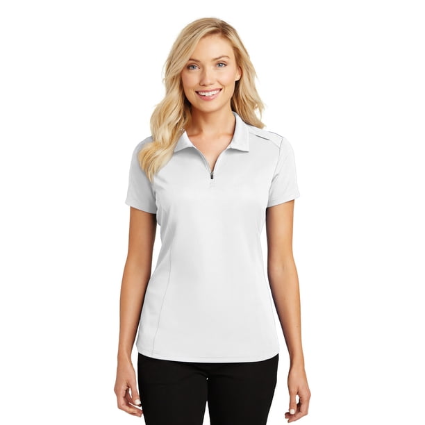 Polo de malla con cremallera para mujer Port Authority Pinpoint 3XL Blanco