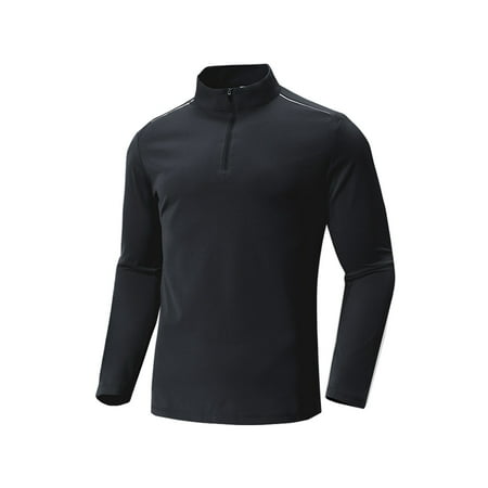 Hinvhai UPF 50+ Long Sleeve Shirts for Men - Quarter Zip Pullover Quick Dry Rash Guard for Running Golf Fishing Workout Black 10(XL)