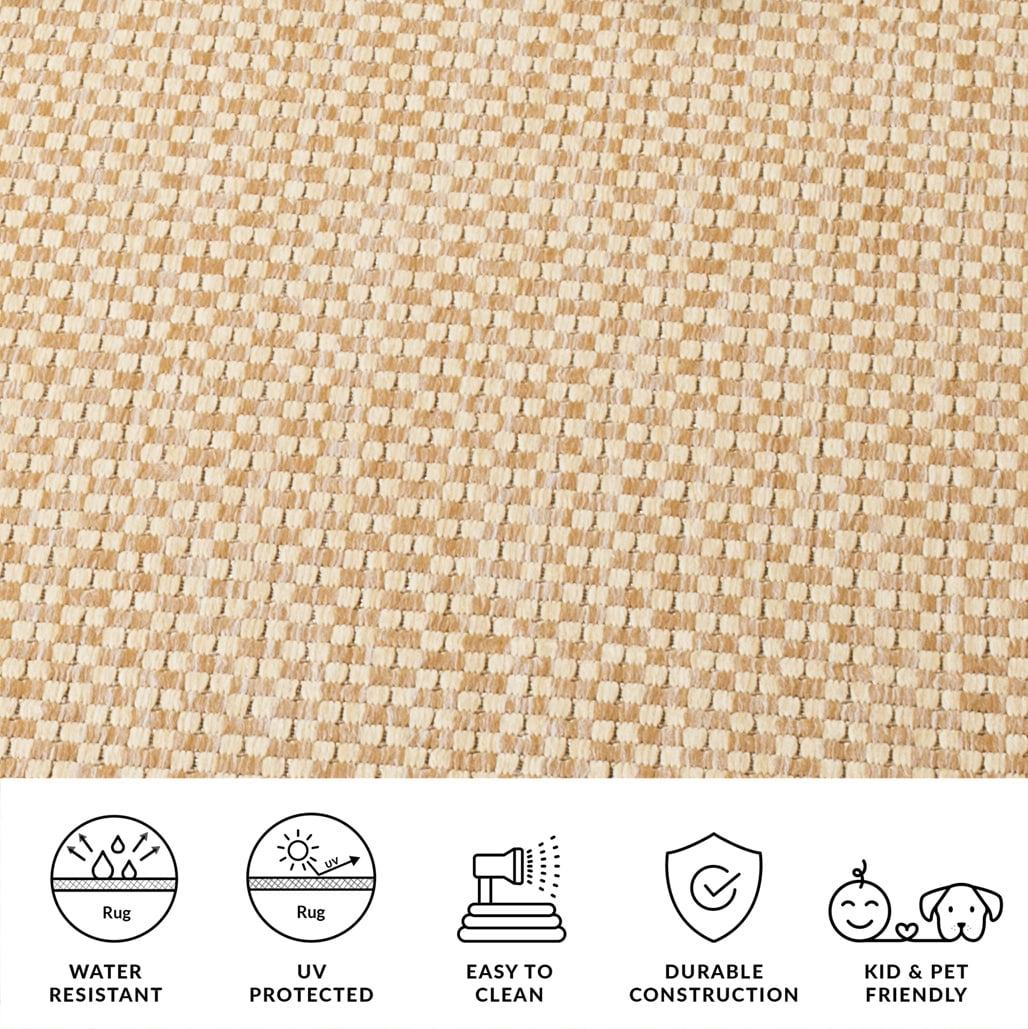SAFAVIEH Courtyard Blair Checkered Indoor/Outdoor Area Rug, Natural/Cream, 4' x 4' Square