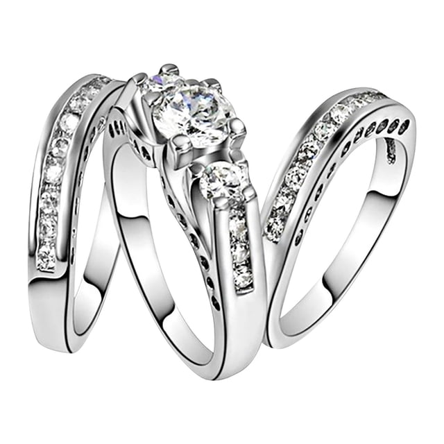 Kcodviy Women's Sparkling Set Zirconia Hand Rings Ring Promise Ring Set Highs and Lows Ring for My Daughter Zirconia Ring Engagement Ring Rings for 10-12 Three Piece Set