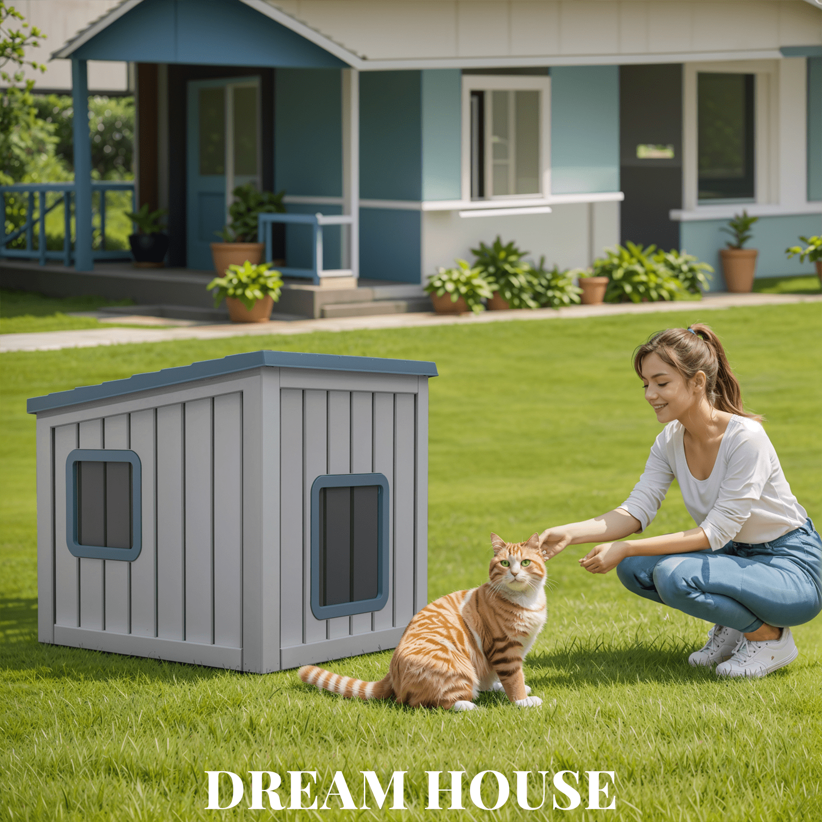 EasyUp Outdoor Cat House,Waterproof Resin Cat Houses for Feral Cats,Robust and Easy to Assemble,Feral Cat Shelter for Winter,Suitable for Cats, Rabbits and Other Small Animals