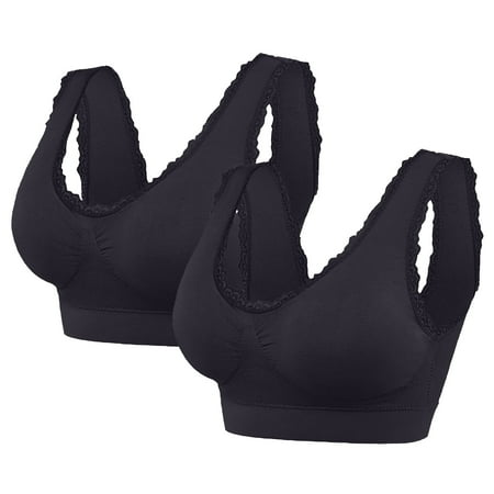 Tao Tao Womans Wireless Breathable Gathering Sports Bra Traceless Comfortable No Steel Ring Vest Everyday Sleep Bras 2 Pack Black M