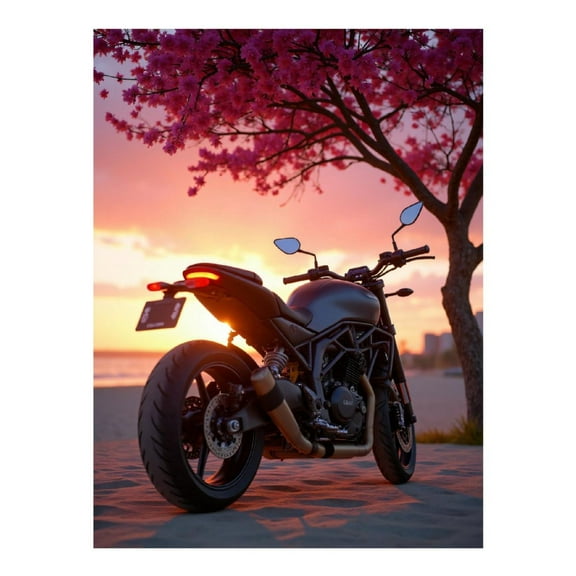 Diamond Art Kits for Adults, Motorcycle Sunset Beach Blossoms 5D Diamond Painting Kits for Adults Beginners, DIY Full Drill Diamond Painting, Gem Art and Crafts 12x16