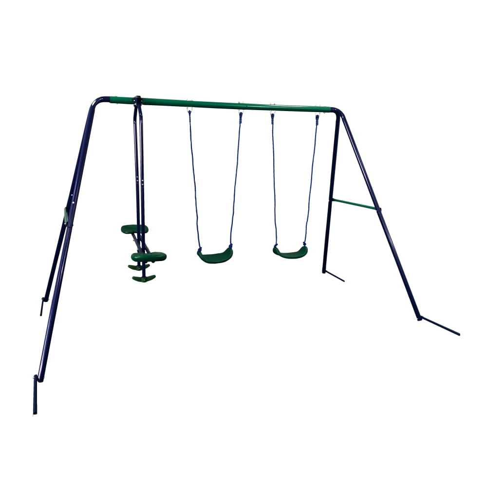 ALEKO Outdoor Sturdy Child Swing Set with 2 Swings and 1 Glider Blue/Green 