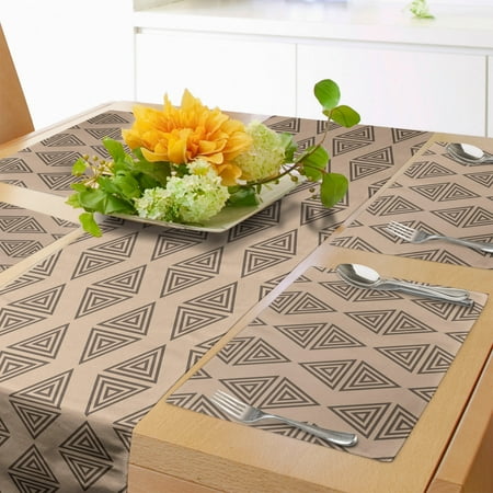 

Geometric Table Runner & Placemats Monochrome Graphic of Nested Triangles Pattern with Tribal Inspirations Print Set for Dining Table Placemat 4 pcs + Runner 12 x90 Umber and Ecru by Ambesonne