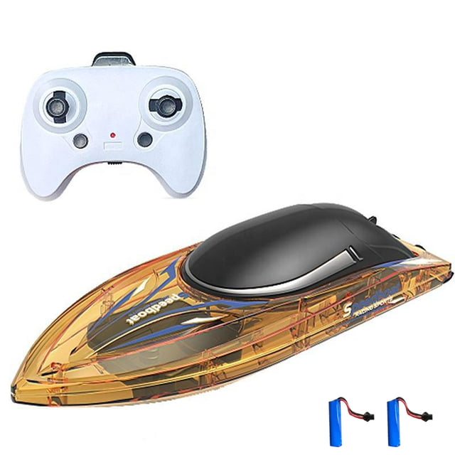 Graflsoa High-Speed 2.4G Dual Motor Remote Control Boat with Auto Flip Reset, LED Lights, and Transparent Yellow Design – Perfect Gift for All Ages
