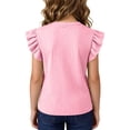 thumbnail image 5 of Teylalorva Kids Girls T-Shirt Ruffle Sleeve Crew Neck Lightweight Summer Casual Daily Tee Pink Size 6, 5 of 8