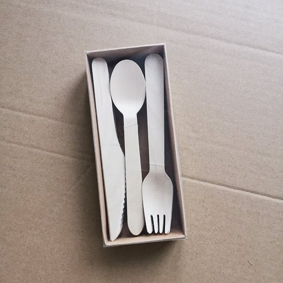 Zhuge 24pcs Disposable Cutlery Set -Biodegradable Picnic Outdoor Birch Cutlery Spoon Box-A