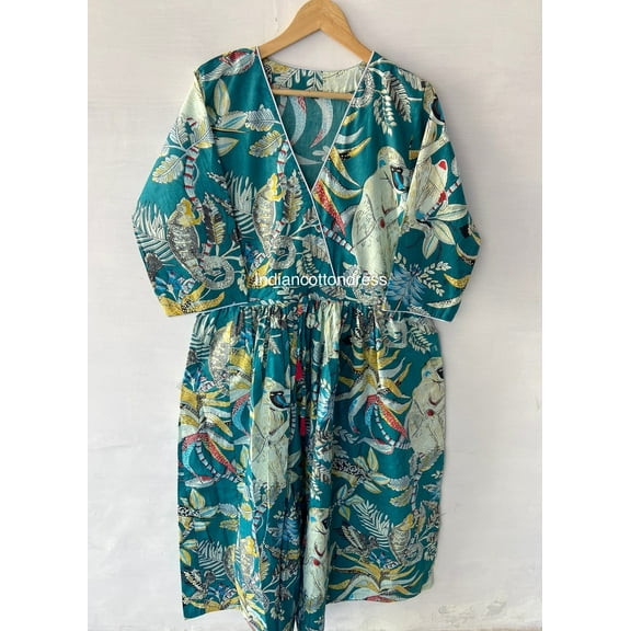 Forest Monkey Printed Cotton Dress Handmade Dress, Sketer Circle Dress,Flapper Dress, Blousen Dress, Long Dress