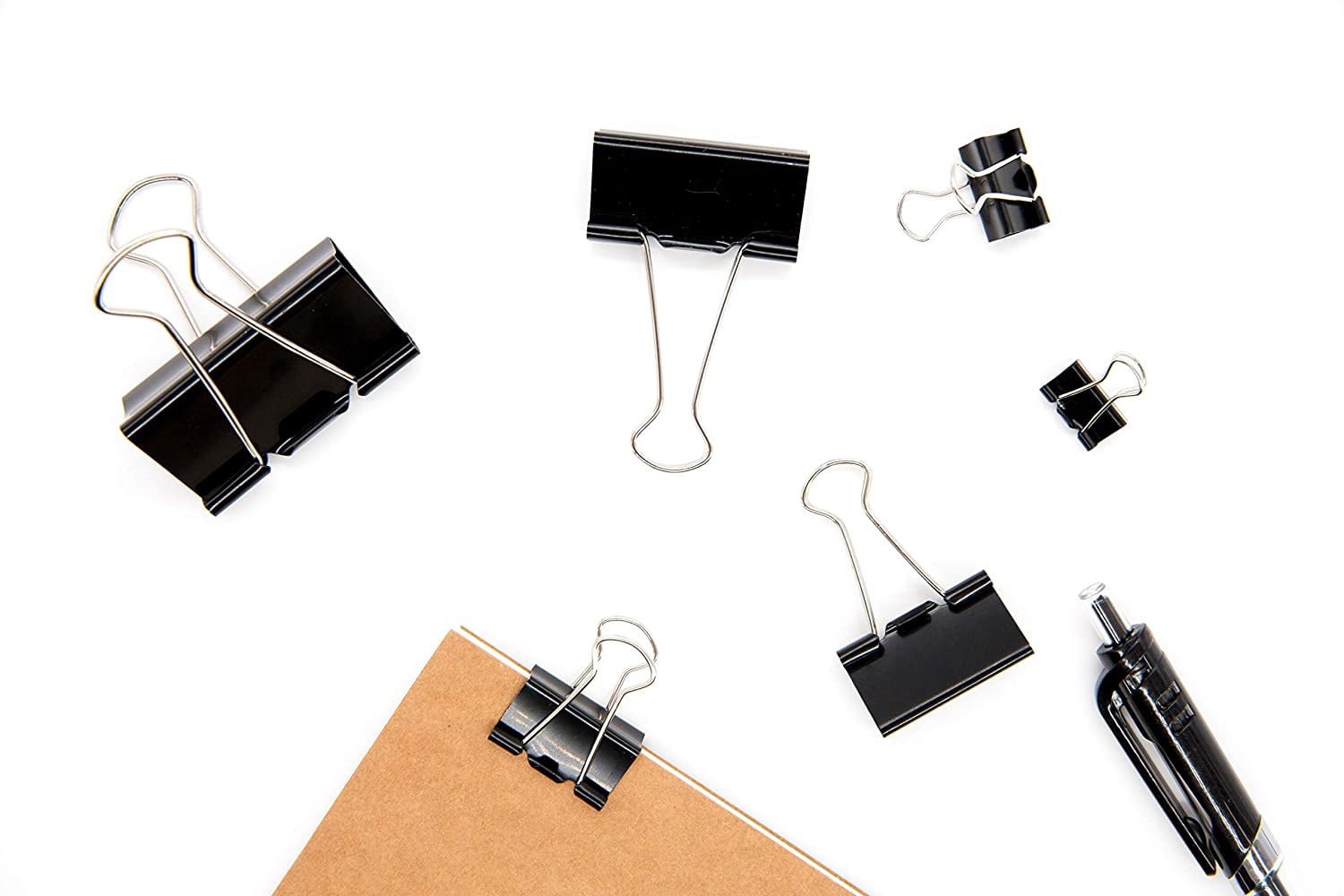 Binder Clips Paper Clamps Assorted Sizes 100 Count (Black), X Large, Large, Medium, Small, X Small and Micro, 6 Sizes in One Pack, Meet Your Different Using Needs.