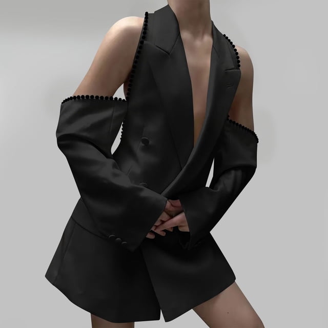 NJDVHB Womens Winter Blazer,Women's Solid Color Off-Shoulder Sleeves Fashionable Suit Jacket