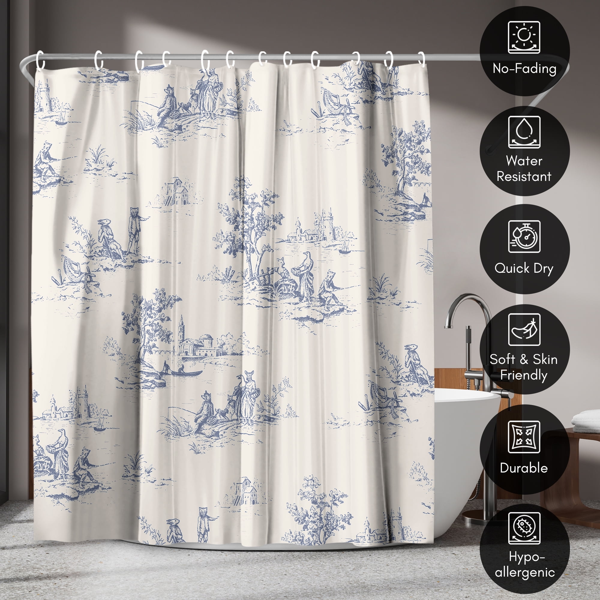Americanflat 71x74 Animal Jouy Shower Curtain - 100% Polyester Shower Curtain