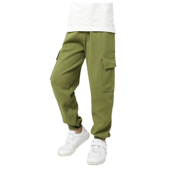 Staki Kids Joggers Boys Cargo Pants Stretch Elastic Waist School Kids Long Joggers(Green,5-6 Years)