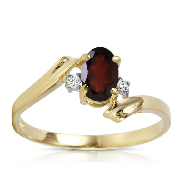 Galaxy Gold GG 14K Yellow Gold 0.46 Carat Natural Diamonds and Oval-Shaped Garnet Ring - January Birthstone - Energy & Devotion - Sizes 5.5 to 11 - Fine Jewelry for Women