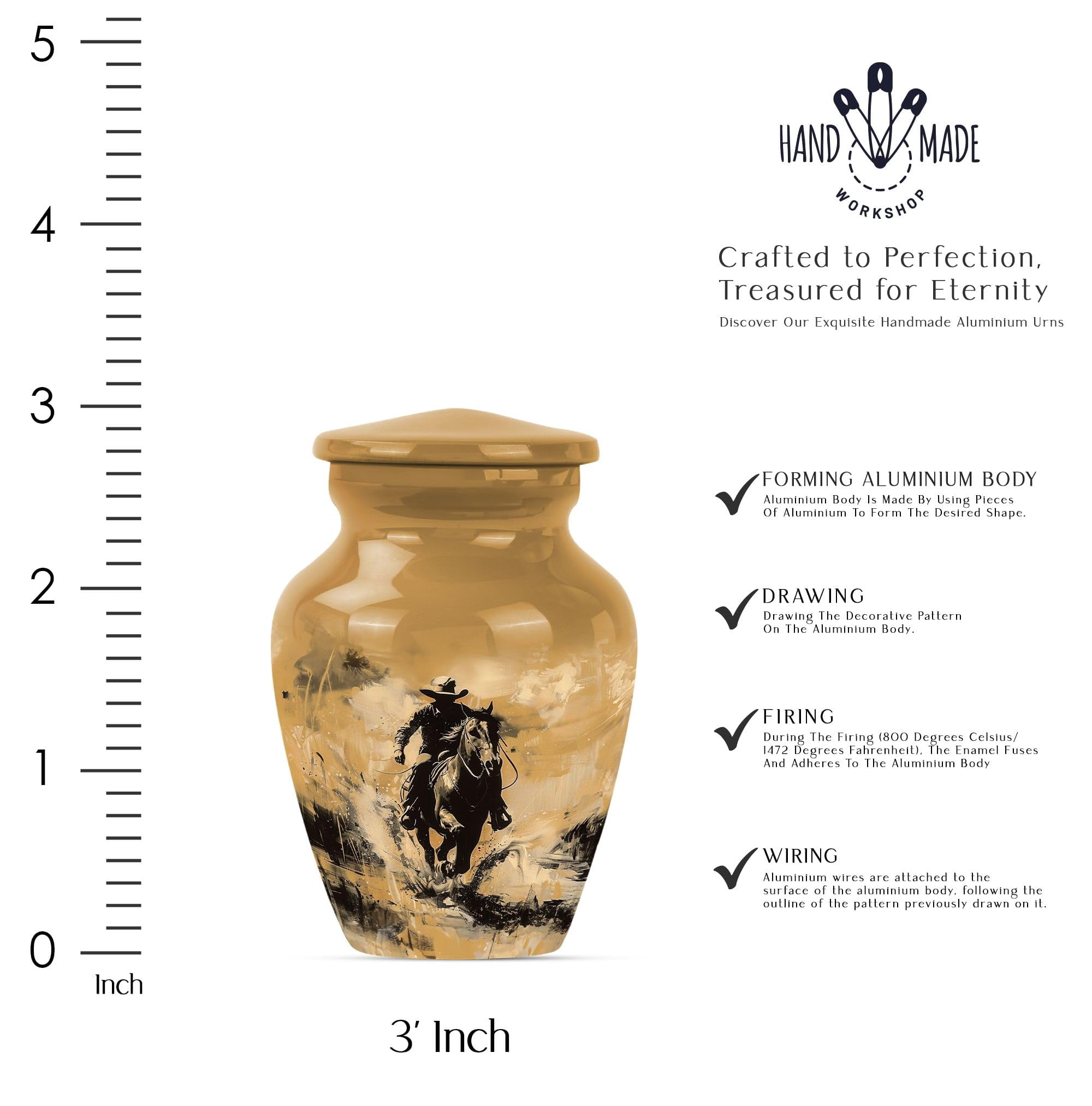SUBSH Cowboy Urn - Small Urn - Adult Urns for Human Ashes Men - Ash Urns for Humans - Urn for Ashes for Women - Ashes Holder (3 inch Pack of 4)