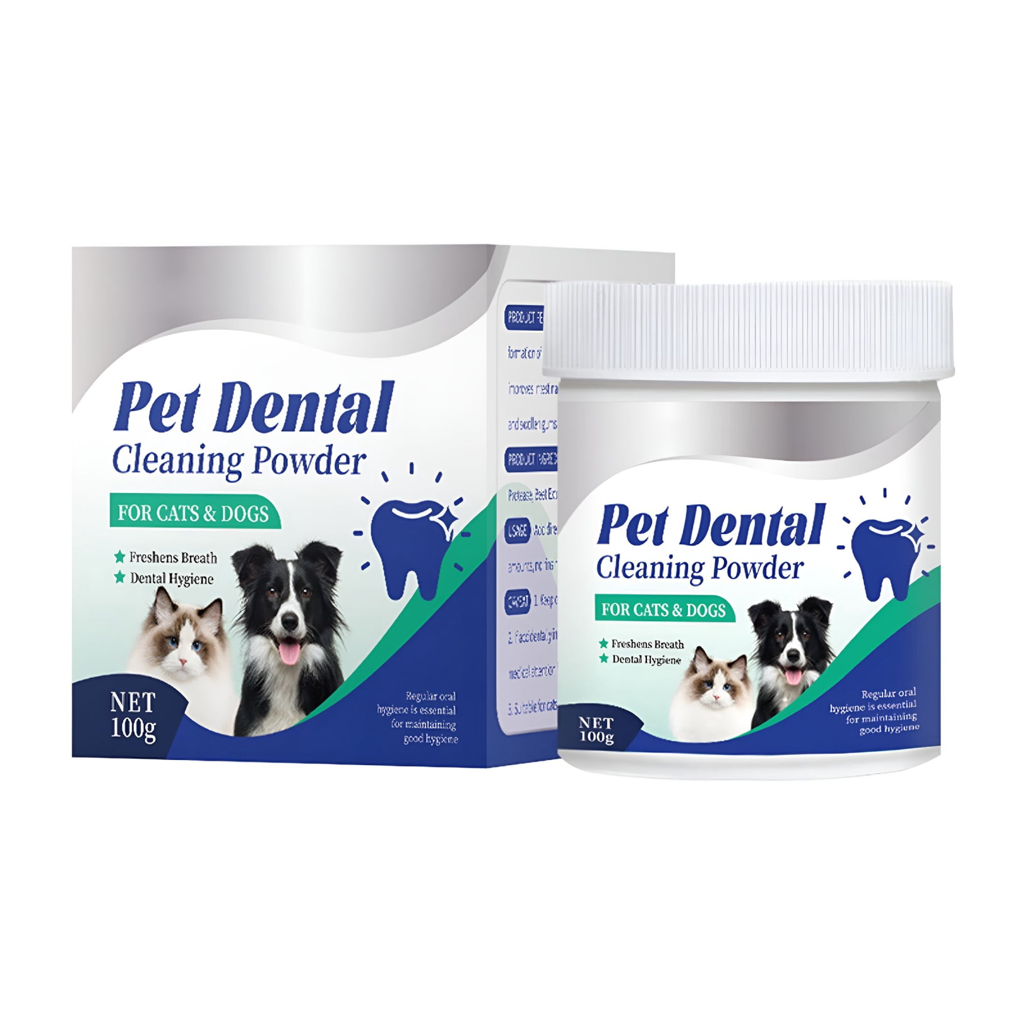 RAGUPEL Pet Teeth Cleaning Powder for Dogs and Cats, Oral Care Supplement to Reduce Tartar and Calculus, Freshens Breath, 100G