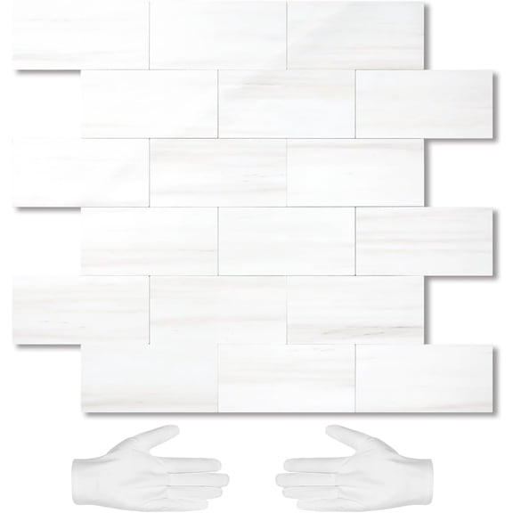 10-Sheet Subway Tile Peel and Stick Wall Tiles, Seamless Design Polished Dolomite Kitchen Backsplash, PVC Stick on Tiles for Kitchen, Bathroom, RV, Fireplace