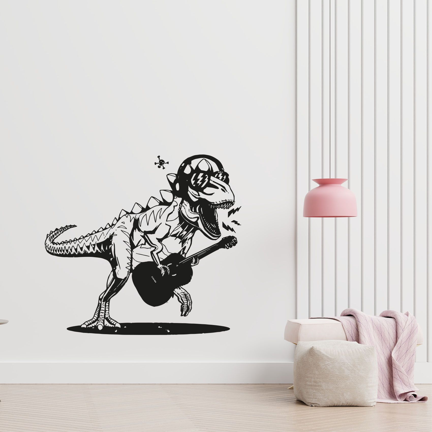 Cool T rex Dinosaur Tyrannosaurus Rex Rock Star T rex Cute Silhouette Vinyl Design Wall Sticker Art Decal Boys Girls Kids Room Bedroom Nursery KinderHome Decor Stickers Decoration Size (28x30 inch)