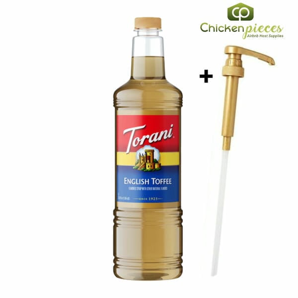 Torani Sirop Aromatisé au Caramel Anglais en Bouteille Plastique 1 L + Pompe Doseuse Bonus