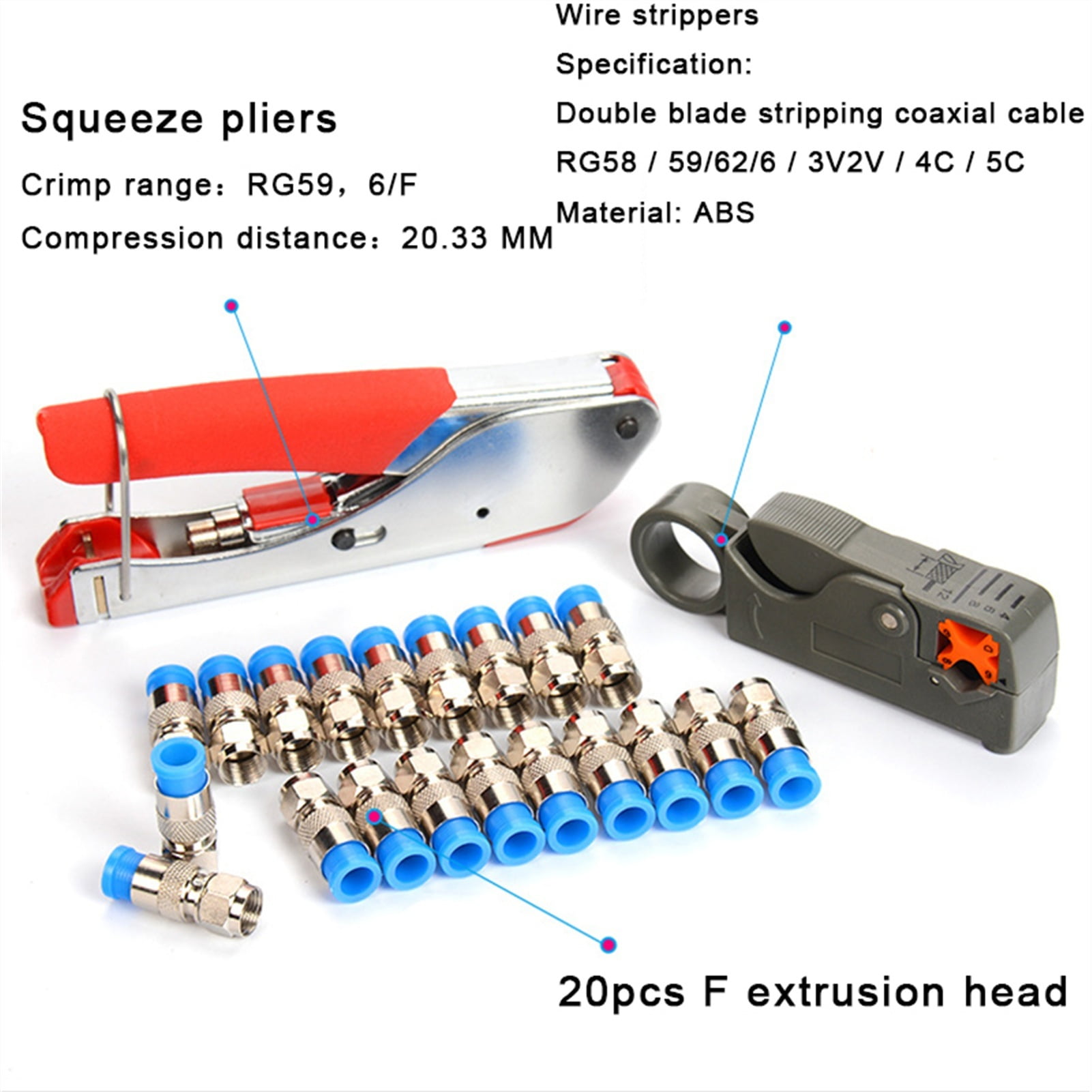 Coaxial Cable Wire Stripper RG6/RG59 Compression F Connector Tool Crimping Pliers Wire Stripping Pliers Kit AMH143 ,Durability That Lasts