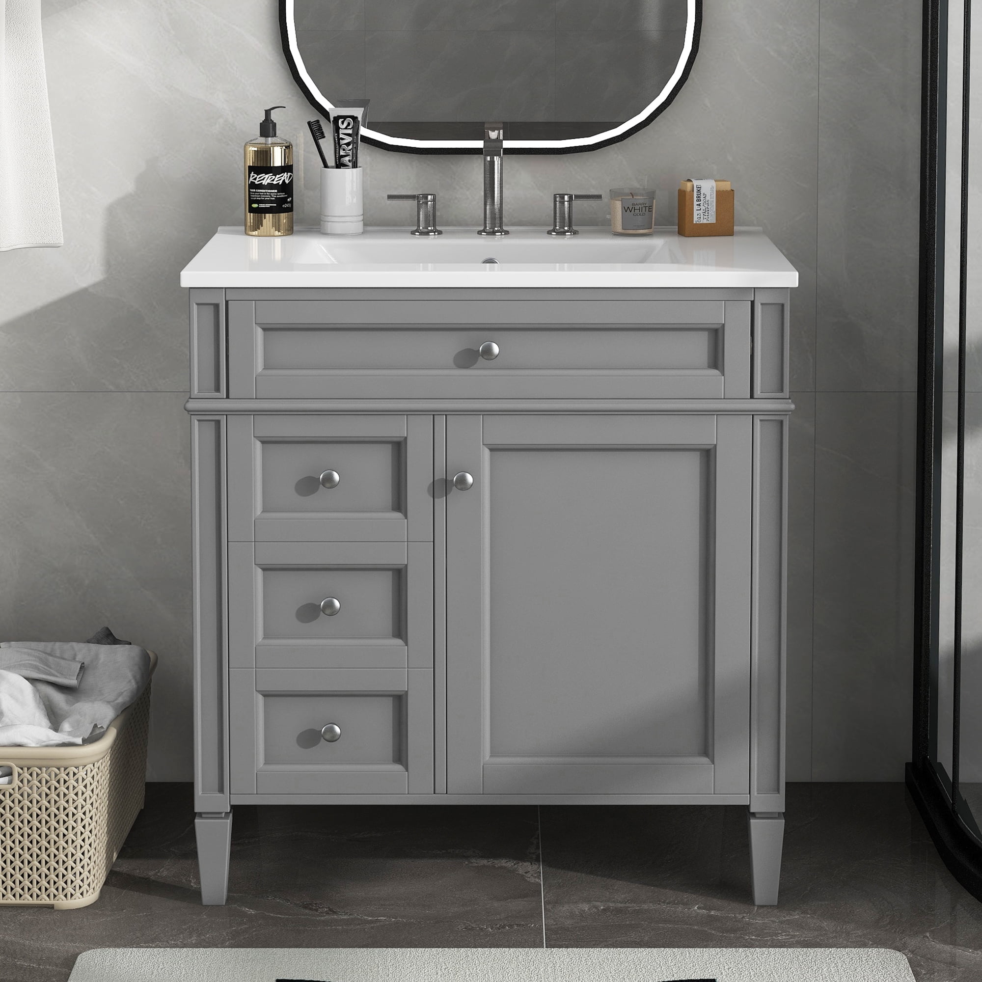 Harper & Bright Designs 30" Bathroom Vanity with Sink, Bathroom Storage Cabinet with Drawers, Single Sink Bathroom Vanity, Grey