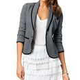 thumbnail image 1 of ManHanLi Women Black Trimmed Lapel Collar Button Down Pockets Long Sleeve Cropped Jacket, 1 of 3