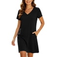 thumbnail image 2 of Horkkom T Shirt Dress Women V Neck Short Sleeve Solid Color Sundresses Summer Beach Vacation Mini Dresses with Pockets, S-2XL, 2 of 7