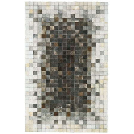 Zenna Mosaic Leather Cowhide Rug, Gray/Brown, 8ft x 10ft Area Rug