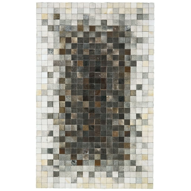 Zenna Mosaic Leather Cowhide Rug Gray, Cowhide Patchwork Rug 8 X 10