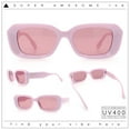 thumbnail image 2 of Womens Beveled Thick Plastic Narrow Rectangle Mod Fashion Sunglasses All Pink, 2 of 8