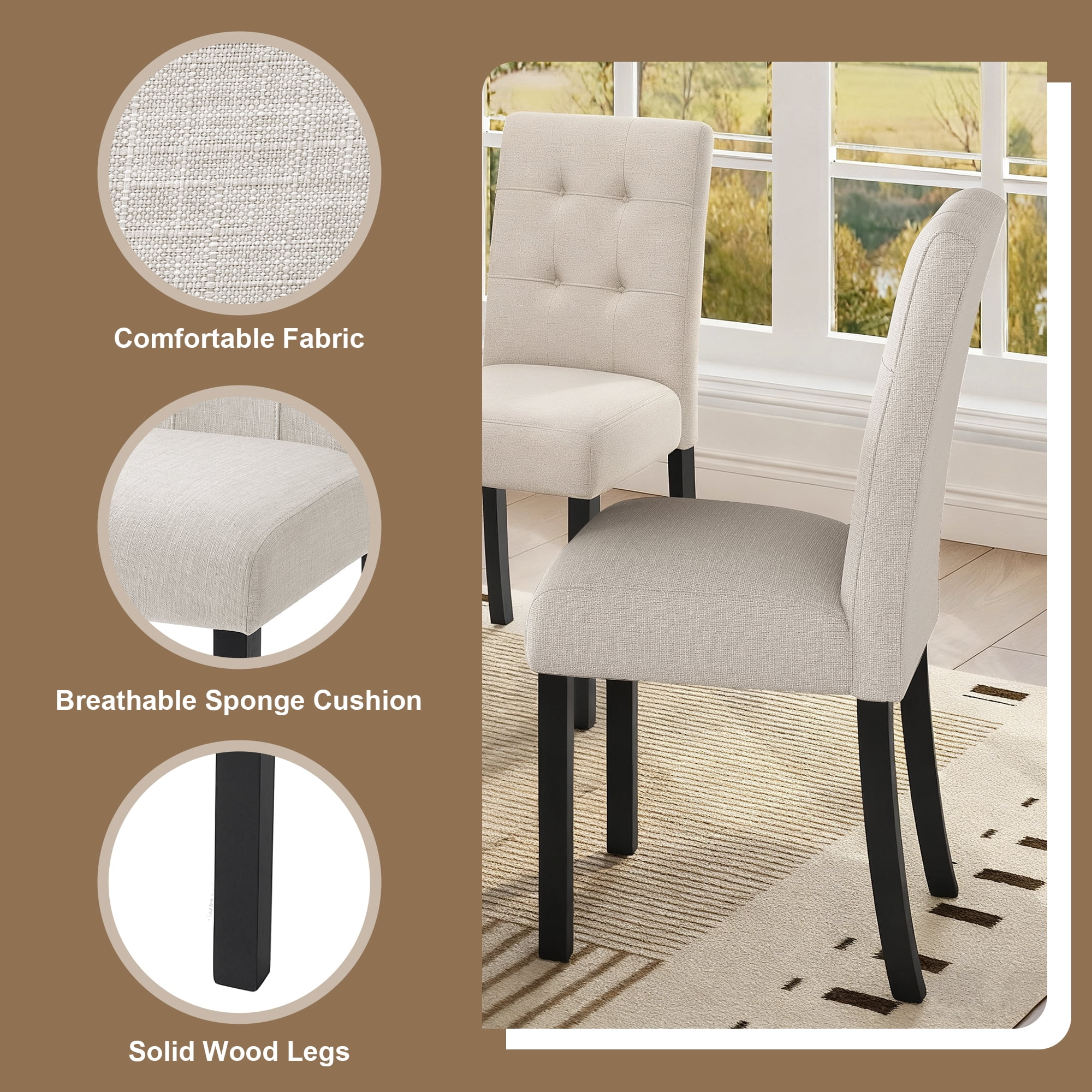Euroco 6 Piece Dining Table Set for 6, 63" Modern Faux Marble Kitchen Table & 4 Upholstered Chairs Set with Solid Wood Frame and 1 Bench,Suitable for Dining Room,Home,Beige+Black