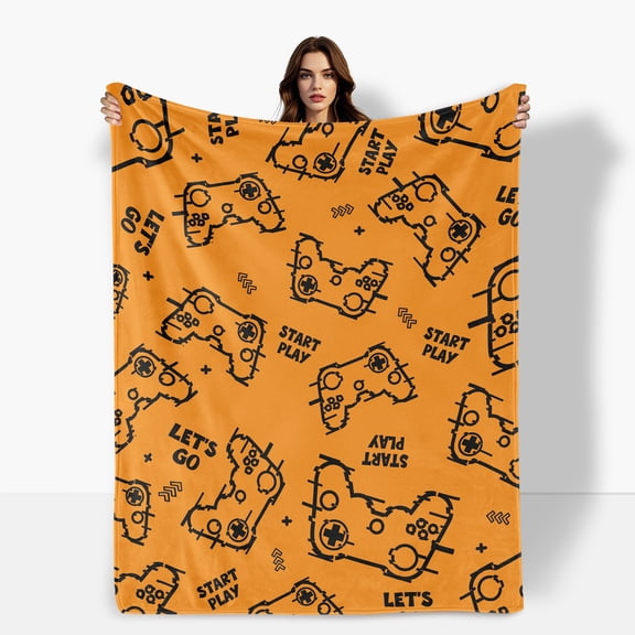 Yellow Gaming Fleece Blanket For Competitive Play Console Sofa Bed Travel Camping Polyester Throw Shipped From USA Soft Warm Comfortable Flannel Blanket Ideal For Family Friends