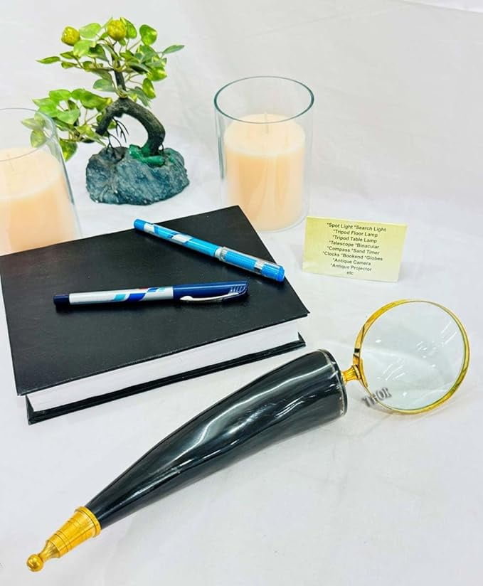 Vintage style magnifying glass hand lens with a horn handle. Old world charm. Read small print easily, use for home & hobby. 12 inch