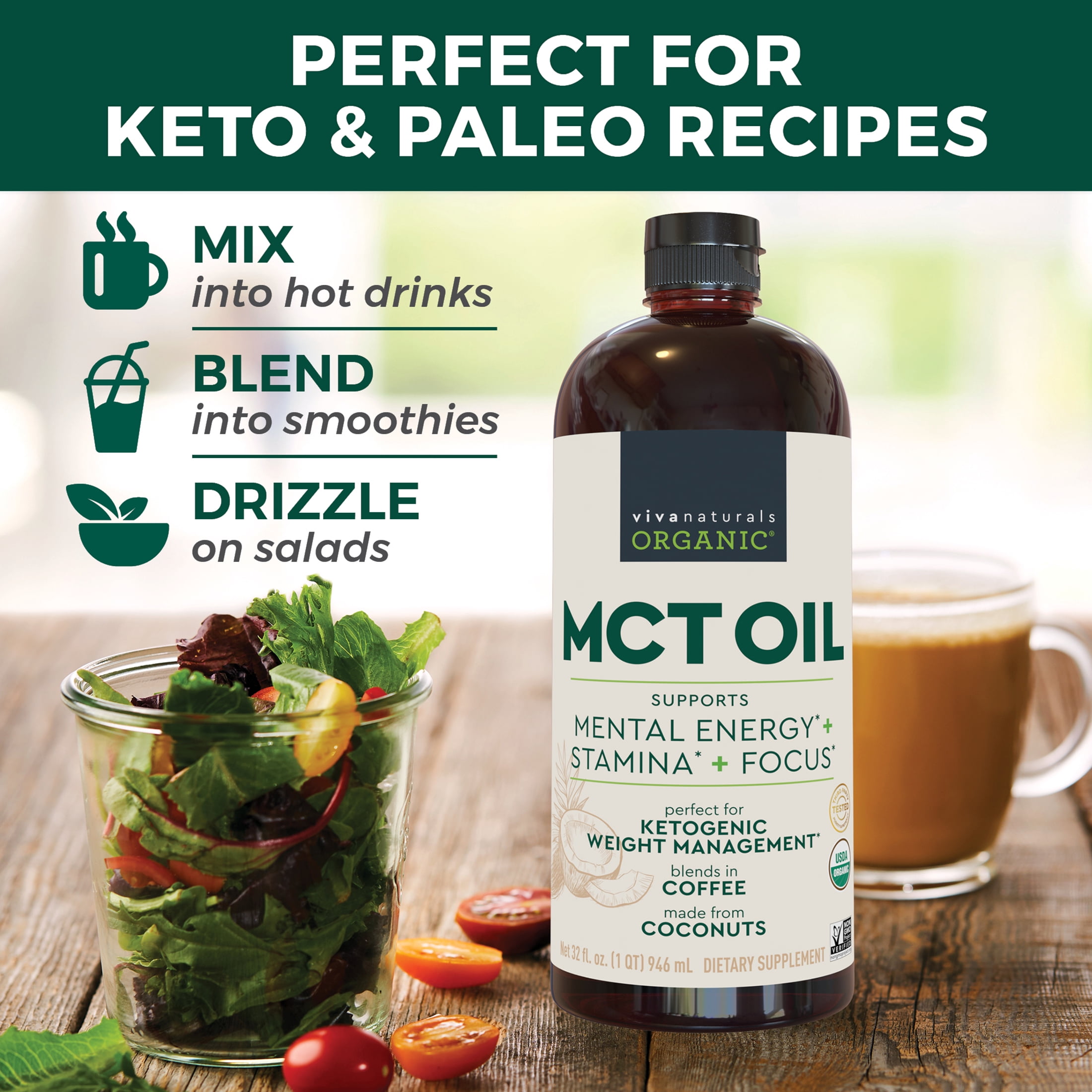 Viva Naturals Organic MCT Oil, 32 fl oz (1 QT) 946 mL