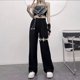 thumbnail image 3 of Pantalones de pierna ancha con agujeros de estilo Harajuku para mujer, pantalones rectos de cintura alta con cadena, ropa de calle de estilo hip hop para primavera y verano, pantalones que combinan c, 3 of 4