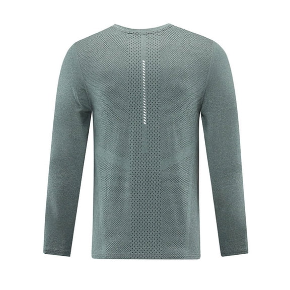 GigrtiJin Plus Size Gym Tops for Men Solid Color Crew Neck Long Sleeve Quick Dry Blouse Breathable Sweatproof Shirt