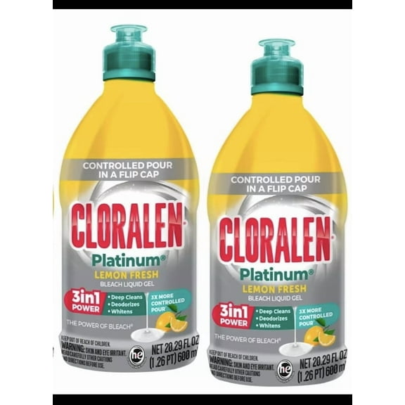 2 PACK- Cloralen Platinum 3-in 1 Power Liquid Bleach Gel, Lemon Fresh 20.29 Oz.